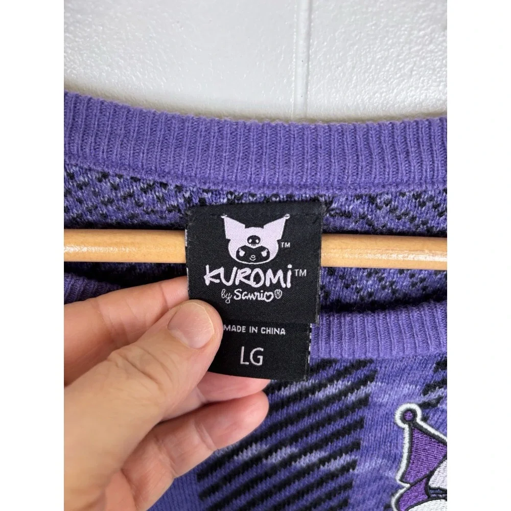 Kuromi by Sanrio Women's Sz Large Purple Black Plaid Sweater Embroidered Logo